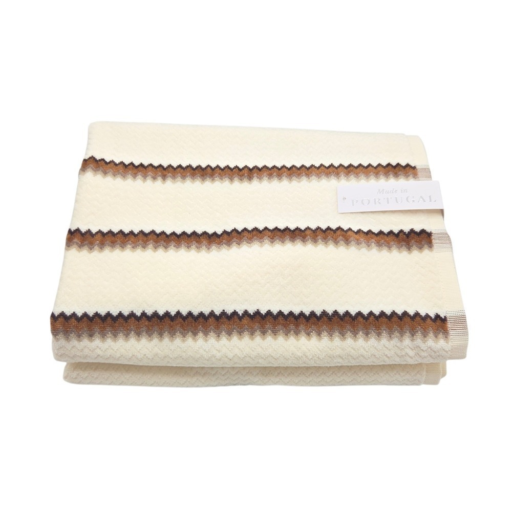 Felpinter 6pc Cotton Bath Hand Towel Set Chevron Stripe Cream Brown Portugal - Picture 15 of 16